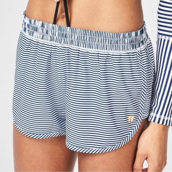 Sweaty Betty London Surfs Up Striped Board Shorts Size Medium Beetle Blue Stripe - Picture 7 of 10